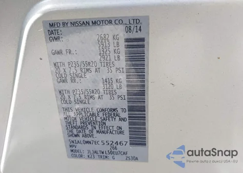 2014 Infiniti Qx60 from USA, damaged, VIN 5N1AL0MN7EC552467